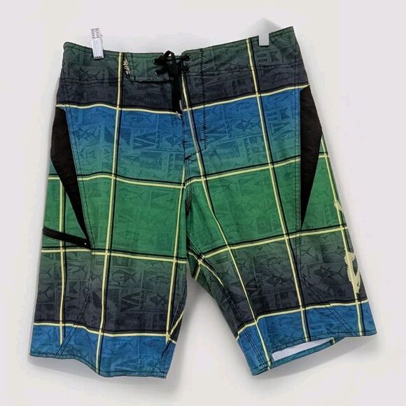 Salt Life SLX-QD Vapor Stretch Board Shorts Mens 32~Green~Unlined~Quick Dry~Swim - Picture 1 of 7
